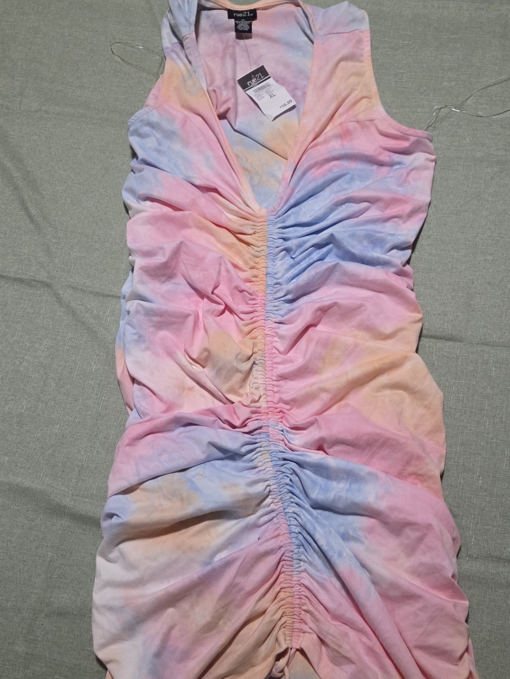 Pastel Tie-Dye Ruched Tank Dress - Pink, Blue & Peach